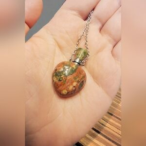 Unakite Heart Perfume Bottle Pendant Necklace - Natural Gemstone